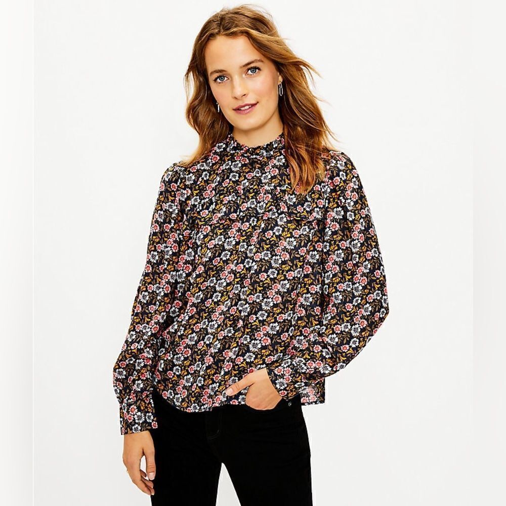 Loft Floral Ruffle Blouse
